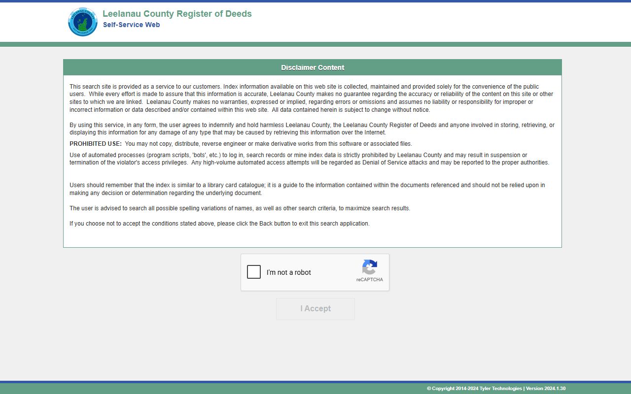 Leelanau County land records Register of Deeds Tyler self-service portal