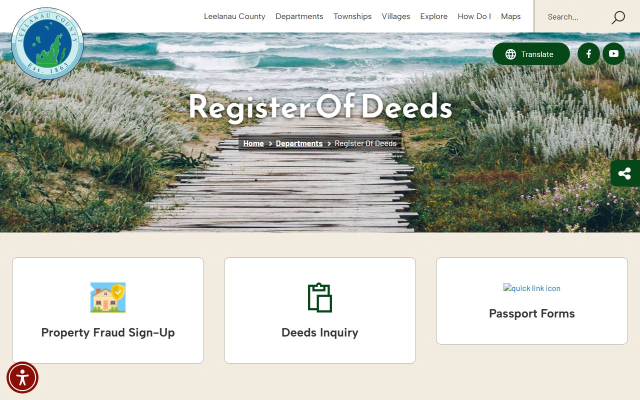 Leelanau County land records Register of Deeds office page