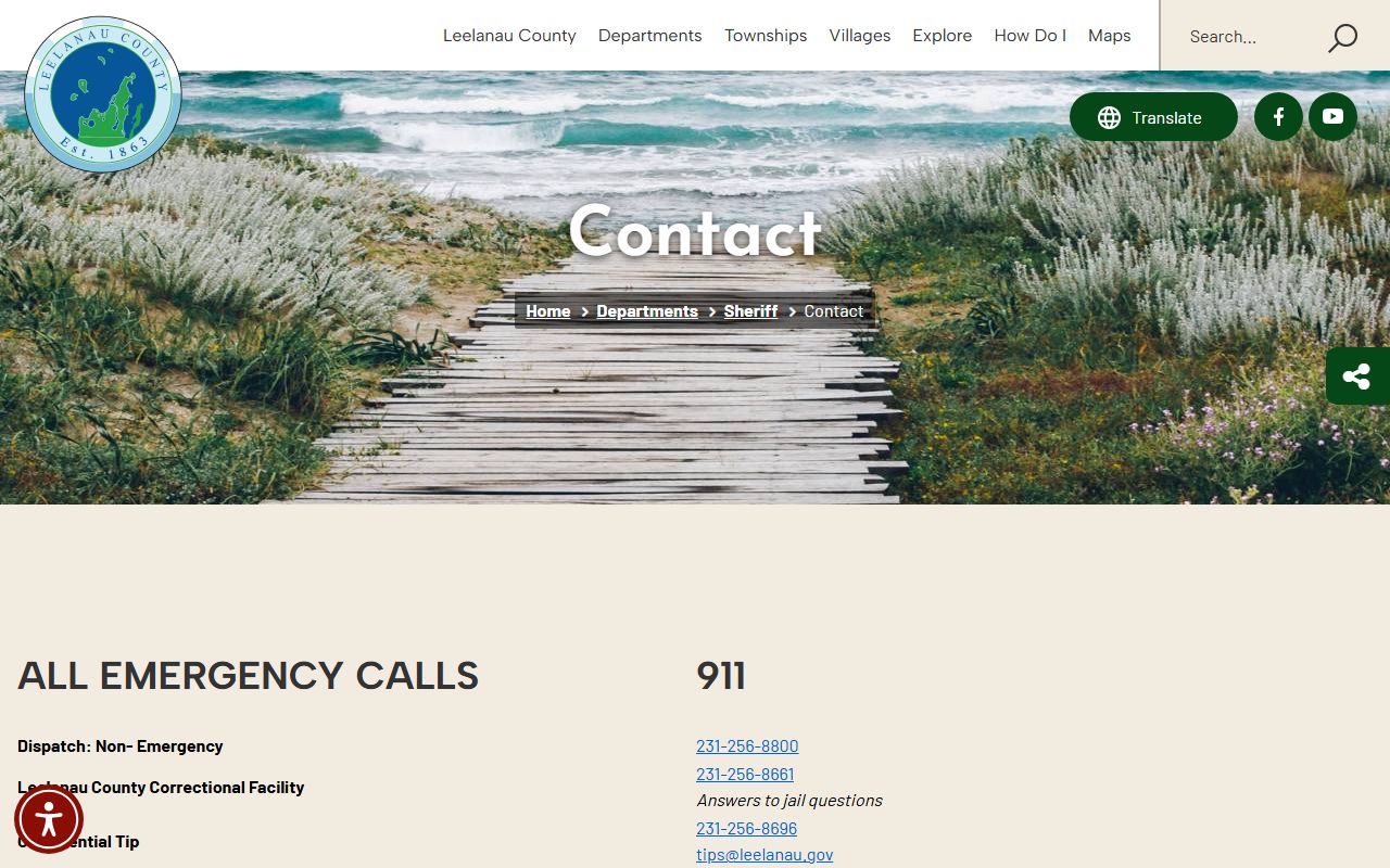 Leelanau County arrest records Sheriff contact page