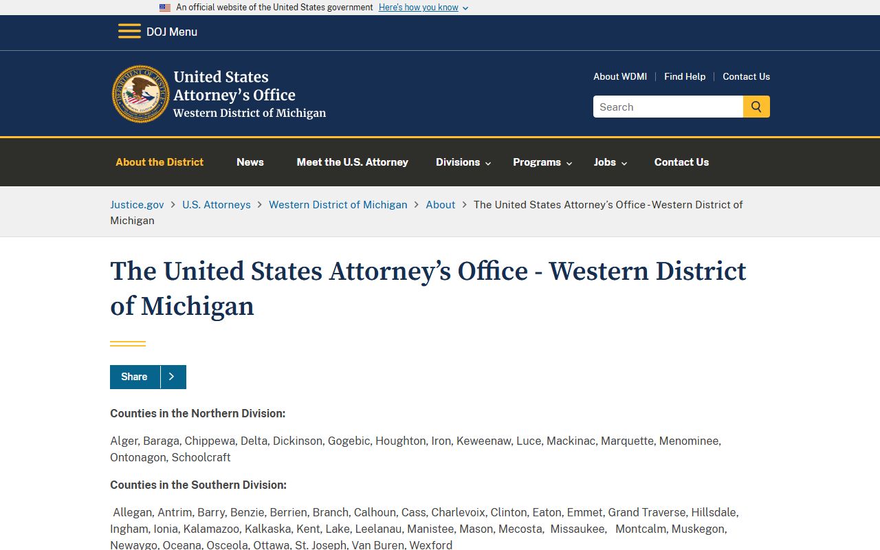 Leelanau County arrest records U.S. Attorney Western District page