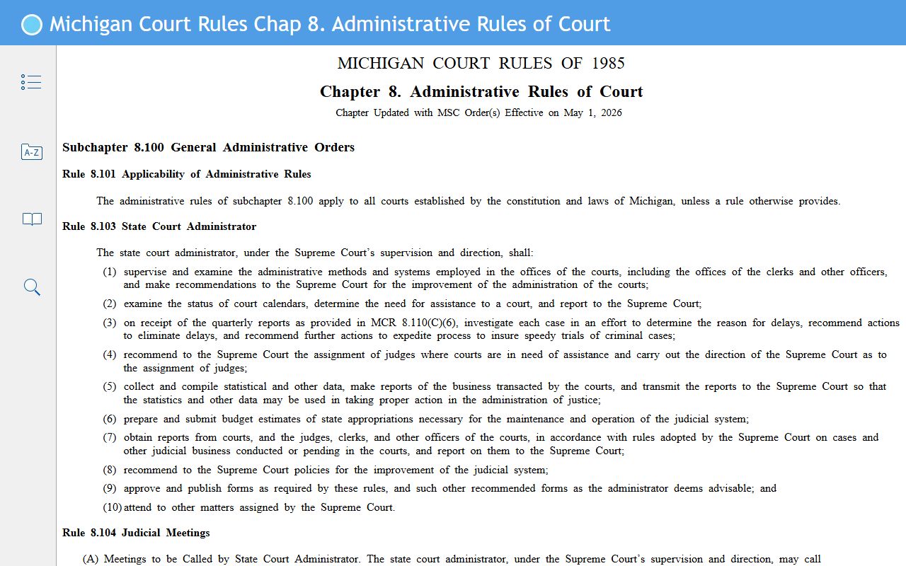 Leelanau County court records Michigan Court Rules Chapter 8 access page