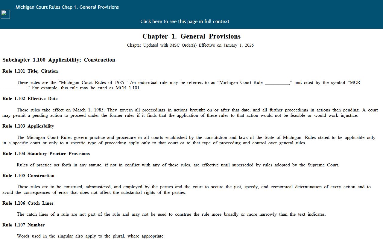 Leelanau County court records Michigan Court Rules Chapter 1 page