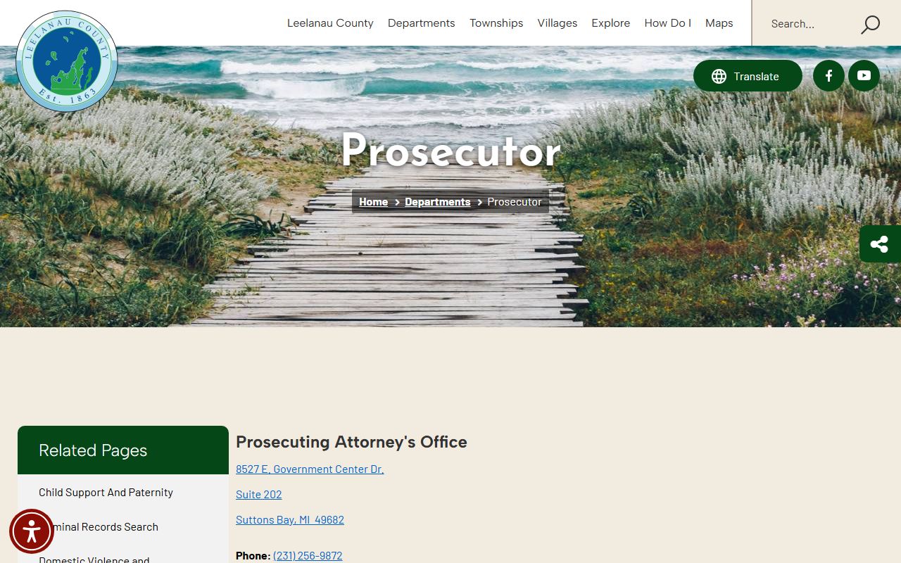 Leelanau County criminal court records Prosecuting Attorney office page