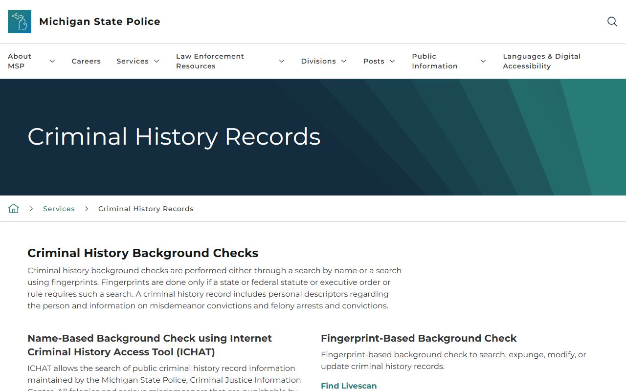 Leelanau County criminal court records Michigan State Police criminal history page
