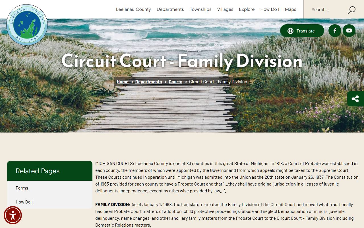 Leelanau County Circuit Court Family Division records overview page