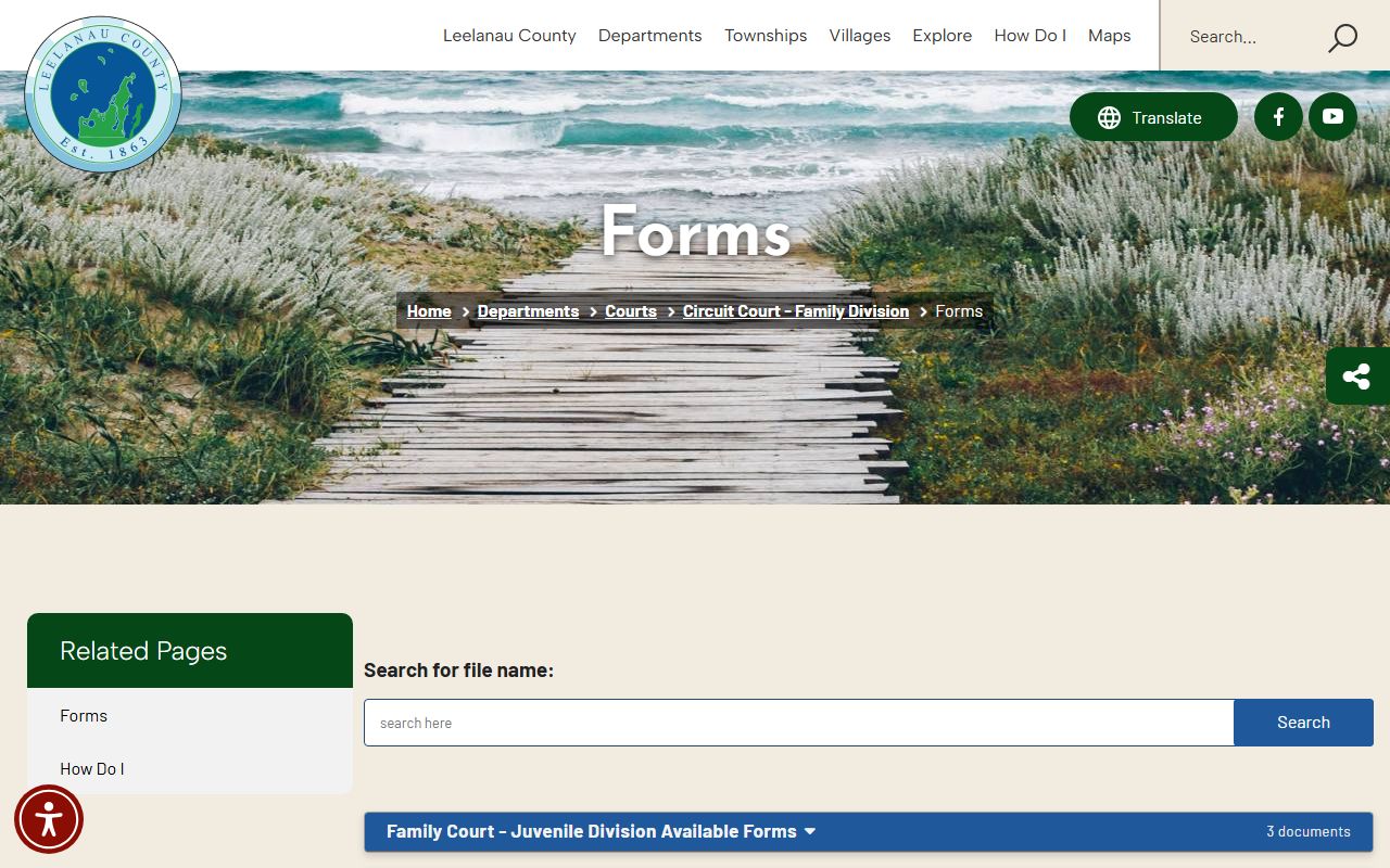 Leelanau County Circuit Court Family Division records and forms page