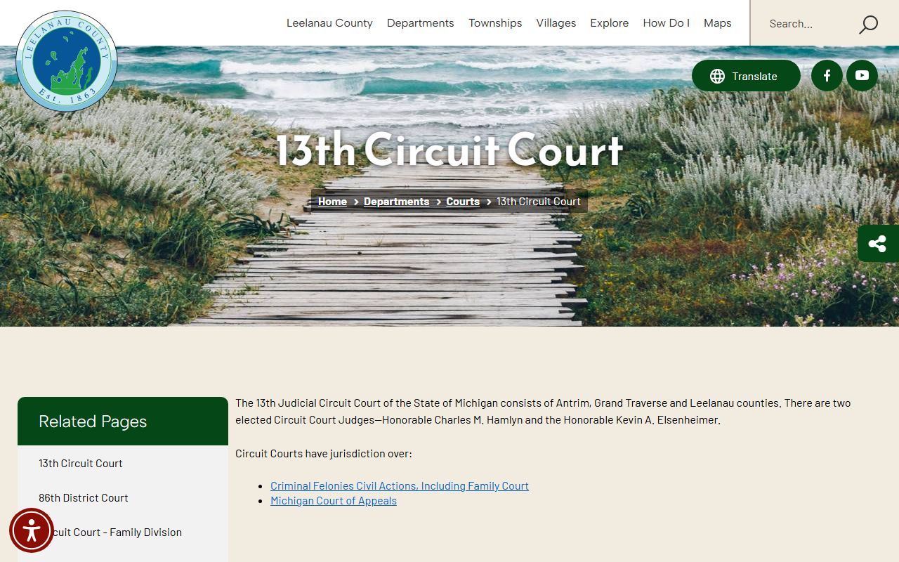 Leelanau County court records 13th Circuit Court overview page