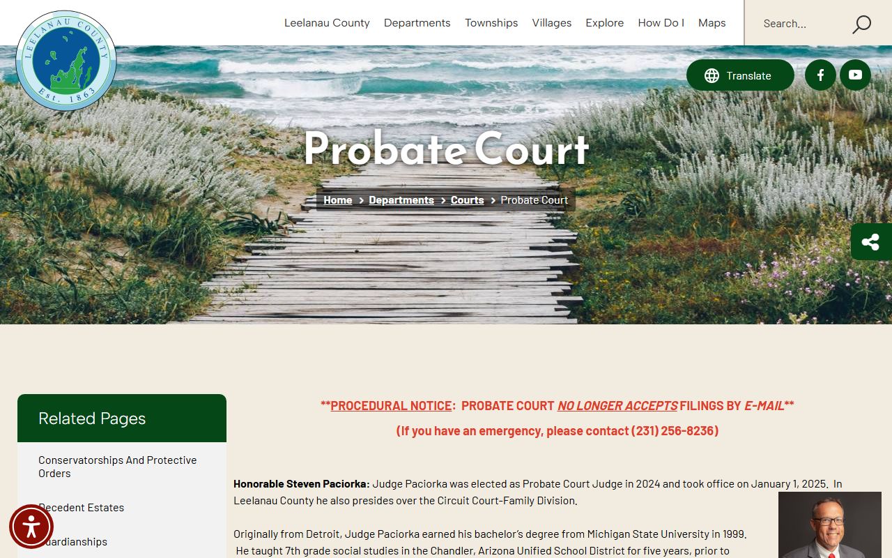 Leelanau County court records Probate Court overview page