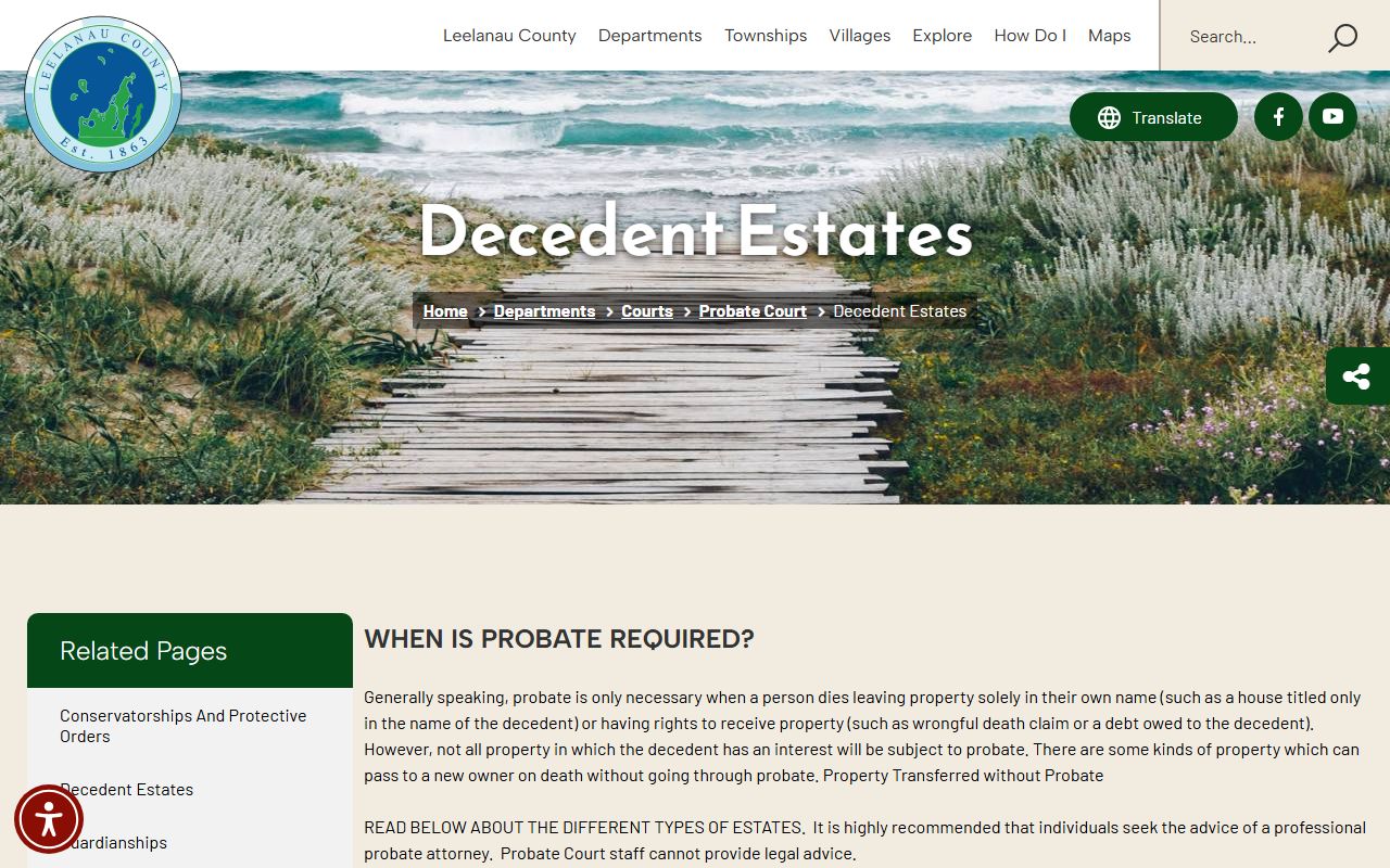 Leelanau County probate records decedent estates court page