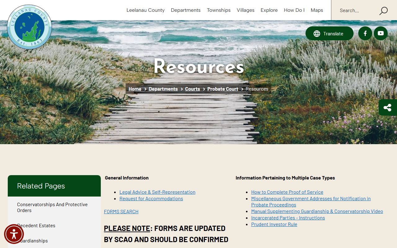 Leelanau County probate records court resources and forms page