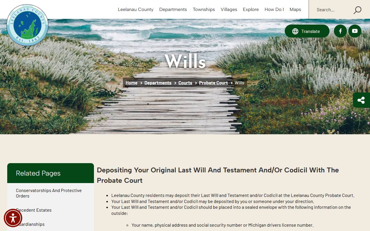 Leelanau County probate records will safekeeping wills page