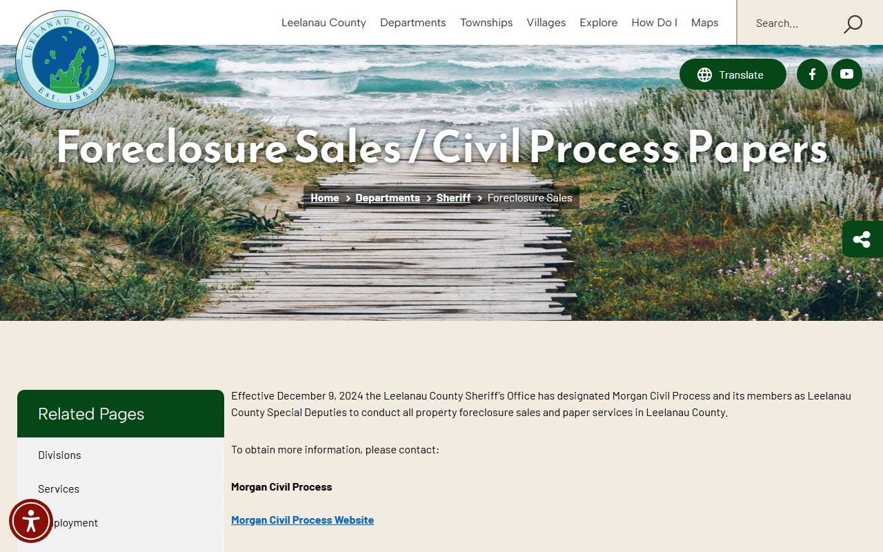 Leelanau County Sheriff civil process and foreclosure page related to warrant and court paper service